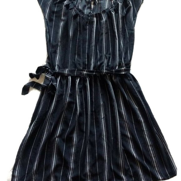 LC Lauren Conrad Dress Navy Blue Gray Striped Size XXL 2X Pleated A Line New - Picture 2 of 6